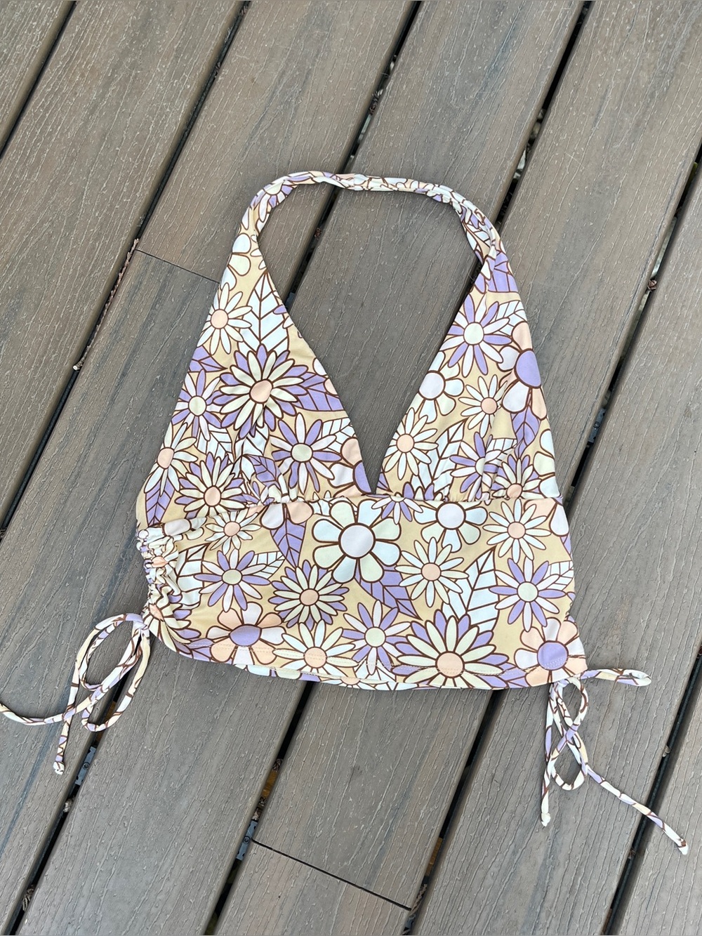 Social Scene Retro 70s Style Purple Daisy Floral Halter Crop Top XL Festival